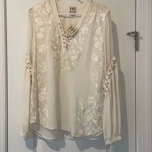 NWT Haute Hippie Embroidered Lace Up Blouse